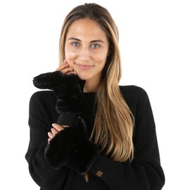 Mittens Women's Faux Fur Warm Fuzzy Soft Fingerless Gloves - Black