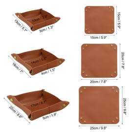 uxcell 3 Pack PU Leather Tray, Jewelry Tray for Women and Men, Glossy Leather Desk Organizer Portable Catchall Tray for Jewelry Key Coin Watch Wallet, Brown