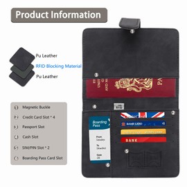 AmiCera Passport Holder, Passport Cover Travel Wallet Organiser, Passport Case with RFID Buckle Closure PU Leather Document Holder for Men Women Family Gifts Essential Travel Accessories (Blue)