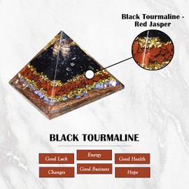 Orgonite Shop Black Tourmaline-Red Jasper Orgonite Pyramid, Black Tourmaline Healing Crystal, Pyramid Crystal Gemstone Pyramid for Meditation, Motivation, Positivity - Handmade in India