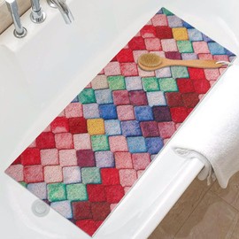 Extra Long Shower Mat Non Slip: 40x100cm Loofah Bath Mat for Inside Shower Non Slip Anti Mould - Soft Textured Foot Massage Mat for Bathroom Wet Floor with Drain Mesh Bottom Washable