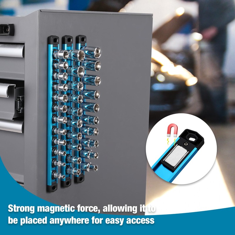 WORKPRO Magnetic Socket Organizer, 3/8-Inch Drive Aluminum Alloy Socket Rail,