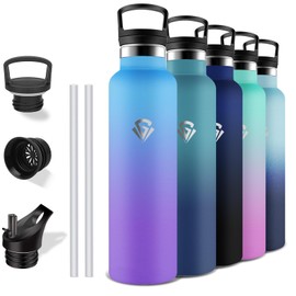 Grsta Thermos Flask, 1 Litre Stainless Steel Drinking Bottle with Straw, BPA-Free, Leak-Proof, Cold and Warm, Suitable for Carbonated Drinks, for Fitness, Camping, Hiking