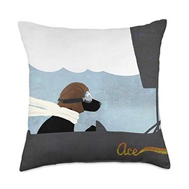 Black Labrador Dog Stunt Pilot Biplane Flying Ace Throw Pillow