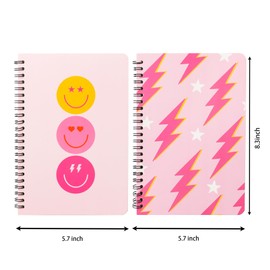 L1rabe 2 A5 Preppy Notebooks for Teens Girls Y2K Hardbound Spiral Journal for Student Happy Smile Hardcover Notebook, Pink Notebooks for Friends Back to School Gifts Notepad Diary for School Office