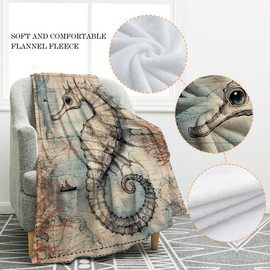 Jekeno Sea Horse Blanket Ocean Gifts for Adult Kids, Sea Horse Throw Blanket for Women Men, Christmas Birthday Valentine's Day Nautical Ocean Decor Gifts for Boys Girls Age 2 3 4 5 6 7 8 9 10 Year Old