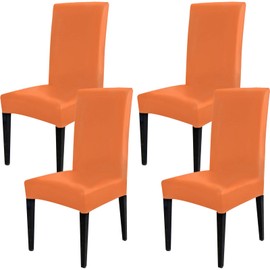Dining Chair Covers, Solid Pu Leather Waterproof Oilproof Stretch Dining Chair Protector Cover Slipcover (Orange, 4 Pack)