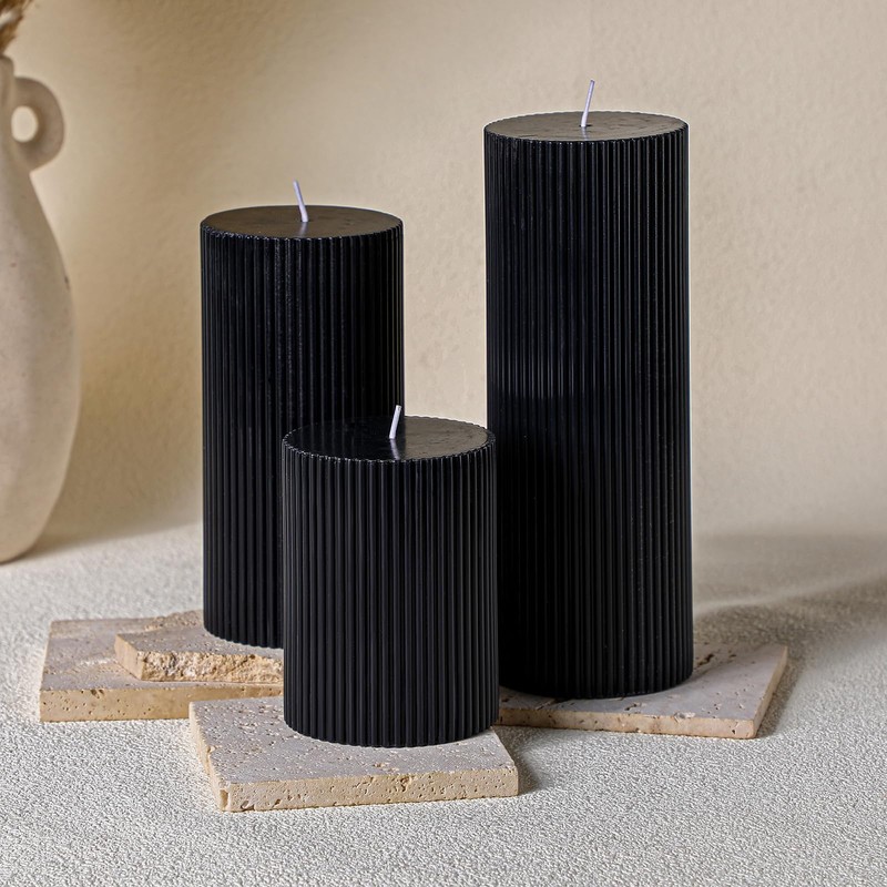 Conelist Ribbed Pillar Candles Set of 3, Width 3" High