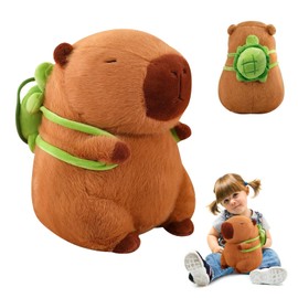 Capybara Plush Toy, 35 cm Cute Capybara Cuddly Toy, Capybara with Turtle Backpack, Capybara Plushie Dolls, Water Pig Plush Toy, Capybara Plush Toy Gift for Girls Boys
