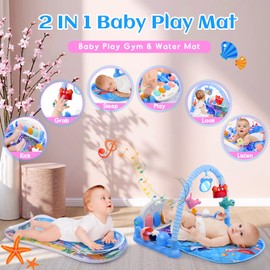 JoltJive Baby Play Mat with Tummy Time Water Mat, Activity Baby Play Piano Gym with 5 Sensory Toys for Babies, Music and Lights Baby Toys for 0-6 6-24 Months, Newborn Baby Toddlers Toys Gift