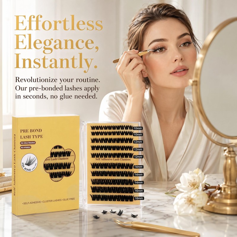 Pre Glued Cluster Lashes, Eyelash Clusters D Curl 10-16mm, 100PCS
