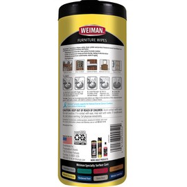 Weiman Wood Polish and Cleaning Wipes, For Furniture Cleaner, Protect from Watermarks, Stains & Aging, No Build-Up, UVX-15 Prevent Drying, Fading & Discoloration, 2 Pack with Microfiber Cloth