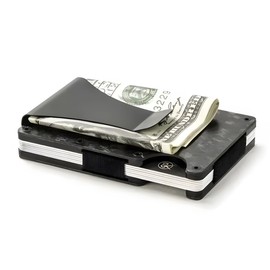 AtEaze Men's Minimalist Wallet with RFID Protection - Slim Wallet Card Holder with Money Clip - Thin, Compact & Secure Designs | Aluminium Card Case, Carbon Black (Clip), Minimalist