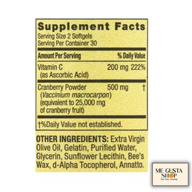 Spring Valley Cranberry 500mg Plus Vitamin C 200 mg per Serving, Dietary Supplement Softgels 60 Count Includes Pill Organizer