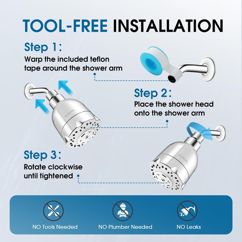 High Pressure Boosting Shower Head, ALOHOME 6 Powerful Spray Settings