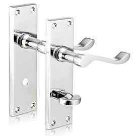 XFORTÂ® Scroll Bathroom Polished Chrome Door Handles, Elegant Door Handle Set, Victorian Curved Handle Design, Ideal for Internal Wooden Bathroom and Toilet Doors [1 Pair]