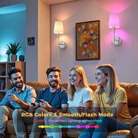 DORESshop Battery Operated Wall Sconce Set of 2, Wireless Wall Light Easy to Install, 7 Color Rechargeable Wall Sconces, Sconce Wall Decor Set of 2 for Bedroom, Living Room, Nickel, 24.6in