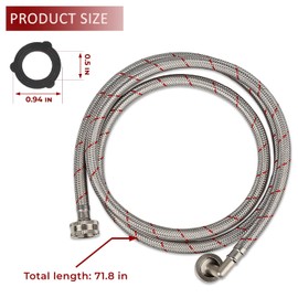 Premium Stainless Steel Washing Machine Hoses 6FT Washer Stainless Steel Hoses with 90 Degree Elbows - Burst Proof for Washing Machine Hot and Cold Striped Water Supply Lines (Pack of 2)