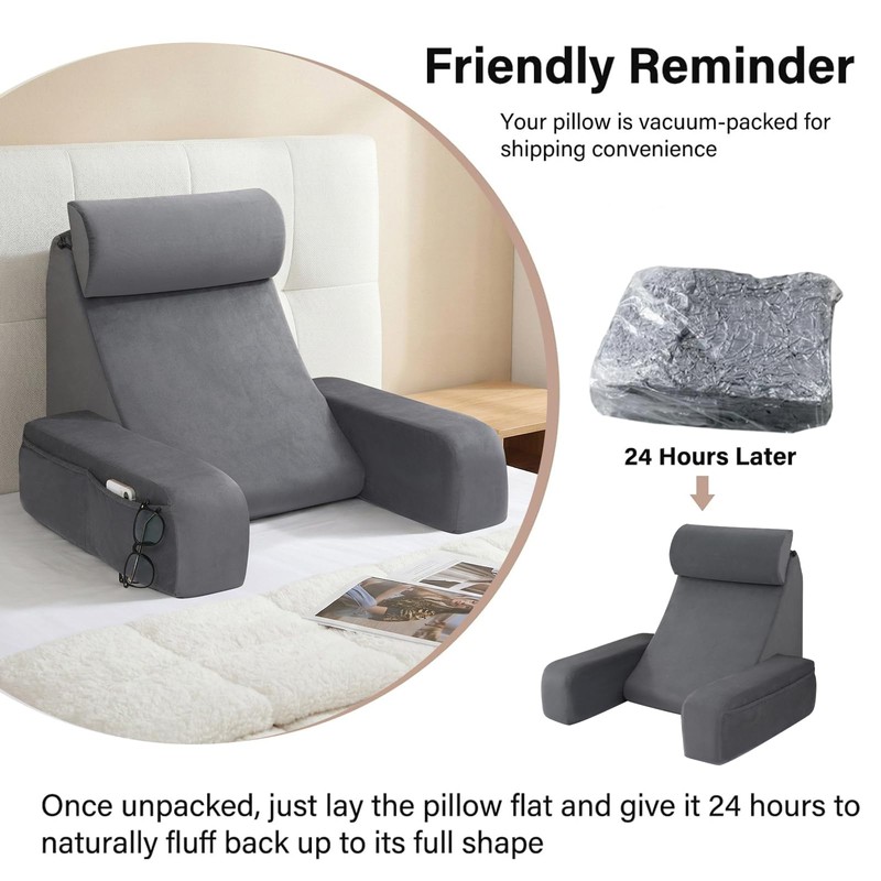 ENITYA 19" Back Support Pillow,Reading Pillow with Attached Arms &