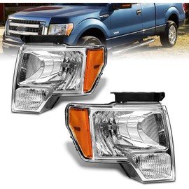 AS for 2009 2010 2011 2012 2013 2014 Ford F150 Pickup Headlight Assembly Compatible with 09-14 Ford F150 Headlight Clear Lens Chrome Housing with Amber Reflector Driver and Passenger Side