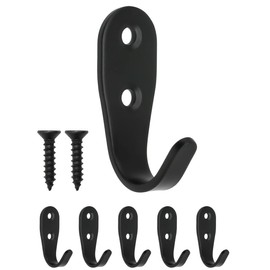 FUXXER® 5 Classic Iron Hooks, Coat Hooks, Clothes Hooks, Furniture Hooks, Kitchen Hooks, Iron Design, Set of 5 Black (5.3 x 2.1 cm)