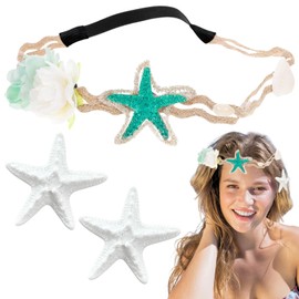 LUFFLOK Pack of 3 Flower Wreath Hair, Mermaid Costume Women, Hair Accessories, Headpiece, Starfish Hair Band, Fish Hair Clips for Women Girls, Mermaid Accessories for Party Festival