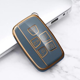 Juttzzei Land Rover Car Key Cover for Land Rover Defender Discovery Evoque LR4 Range Rover Sport Freelander Jaguar Velar Vogue, Evoque Key Cover, TPU Range Rover Key Fob Cover - 5 Bottons(Blue-gray)