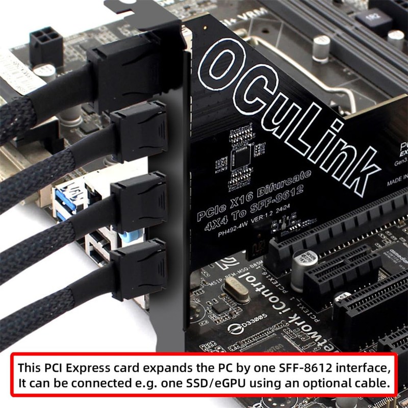 Xiwai PCI-Express 4.0 16x PCIE Detachable to Four Oculink SFF-8612