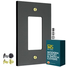 RIO SALTO Modern Metal Matte Black Wall Outlet Cover or Light Switch Cover Rocker Decora Electrical Switch Covers Decorator Plug Wall Plate Electric Outlet MIDSIZE Black Receptacle (Rocker, 1-Gang)