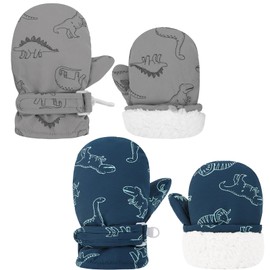 ENBAOHUI Baby GlovesToddler Snow Glove Waterproof Mittens Fleece Lined Winter Warm Glove Kids Snow Infant Ski Mitten for Baby Boys Girls Peacock Blue Dino/Grey Dino 2-4T