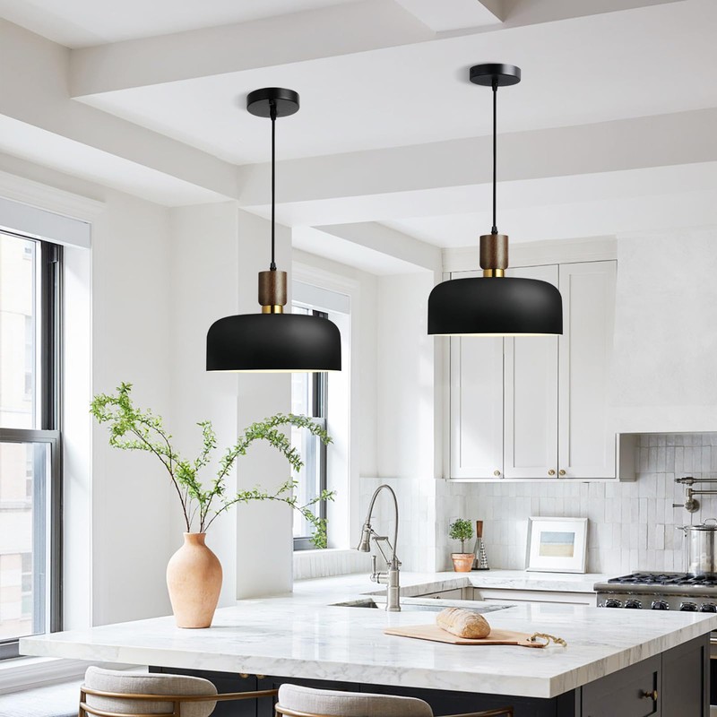 11.6" Modern Black Hanging Light,Large Pendant Light for Kitchen Island,Solid
