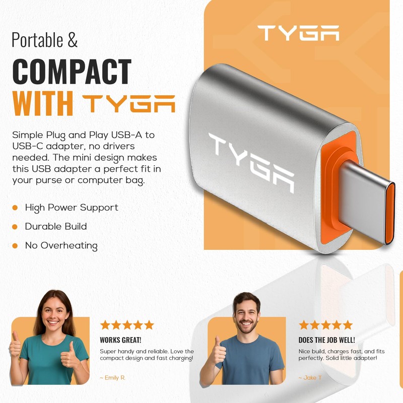 TYGA USB A to USB C Adapter, High-Speed 5Gbps Data