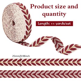 GOMAKERER Approx. 10.5 yards Jacquard Ribbon with Cherry Leaves, 25 mm Wide Polycotton Ribbons Ethnic Style Woven Embroidered Border for Sewing Handmade Bags, Belts, Clothing Decor