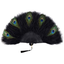 ArtiDeco Marabou Feather Fan, 1920s Vintage Style Retro Hand Fan, Ladies’ Gatsby / Flapper Costume Accessories Women's
