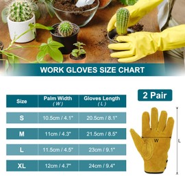 MECCANIXITY Leather Work Gloves with Hook and Loop, Cowhide Working Gloves Garden Glove for Driving, Gardening, Welding, Construction, Golden-Yellow-M, Pair of 2