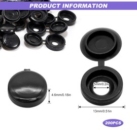 Black Screw Covers Caps, 200 Pcs Plastic Screw Cap Covers Black Folding Screws Heads Hinged Cover for Covering M4 Screw