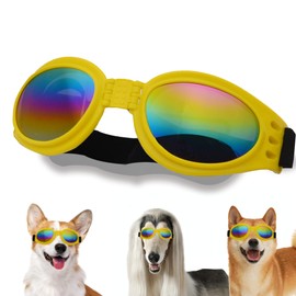Dog Goggles, Pet Glasses UV Protection,Goggles with Adjustable Strap for Small Size Dogs,Summer Pet Decoration(Yellow Frame)