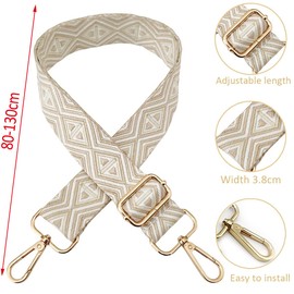 Adjustable Shoulder Strap for Bags, Beige White, Bag Straps for Changing, Bag Strap Wide with Carabiner Gold, 80-130 cm Carry Strap, Bag for Women, Shoulder Strap, Handbag, 3.8 cm, 1205