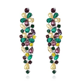 Clearine Mardi Gras Sparkle Marquise Rhinestone Crystal Statement Chandelier Dangle Drop Earrings for Women, Art Deco Prom Jewellery for Wedding Bridal Multicolour Silver-Tone