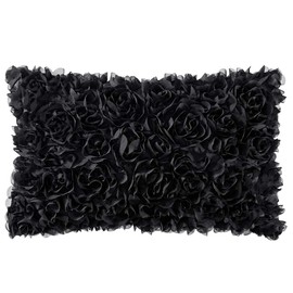 MIULEE 3D Decorative Romantic Stereo Chiffon Rose Flower Pillow Cover Solid Square Pillowcase for Sofa Bedroom Car 12x20 Inch 30x50 cm Black