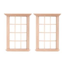 DOITOOL 2Pcs 1: 12 Dollhouse Window Frame Dollhouse Miniature Furniture Mini Wooden Window Frame DIY Dollhouse Bedroom Accessories