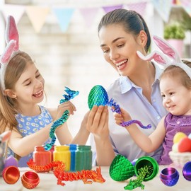 JOD® 4PCS 3D Printed Dragon Eggs with Dragon Inside – Articulated Fidget Toys, Easter Dragon Eggs, Mystery Surprise Easter Eggs for Kids, Unique 3D Printed Animals, Home Decor and Gift Set(A)