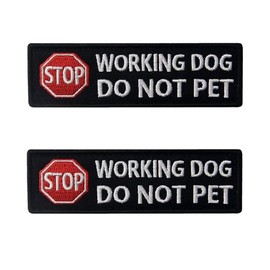 Service Dog Stop No Touch Talk Eye Contact Do Not Pet Working Ignore Me Vests Harnesses Service Dog Emblem Embroidered Fastener Hook & Loop Patch 2 Pieces (Working Dog)