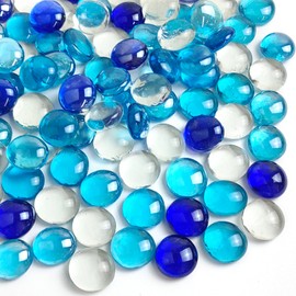 FANTIAN 1LB Flat Glass Marbles for Vase, 100 Pcs Mixed Blue Color Glass Pebbles. Glass Rocks for Vase Fillers Fish Tank Crafts Plant Pot Candle Bird Fountains and Wedding Decor