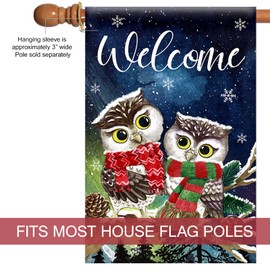 Texupday Welcome Couple Owls Winter Snowy Night House Flag Outdoor Yard Flag 28" x 40"