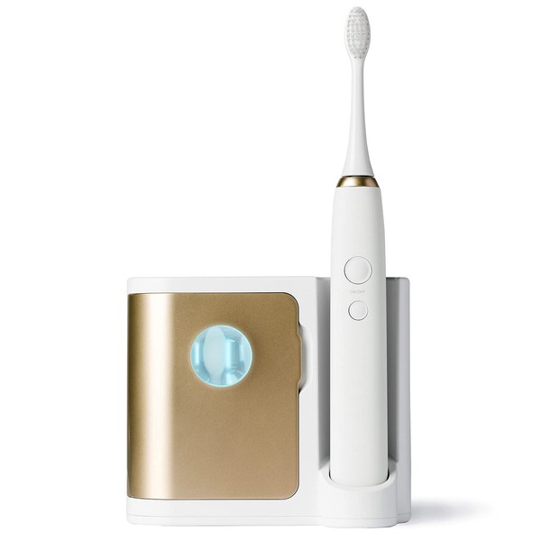 Vanity Planet Elements Ultrasonic Electric Toothbrush - Gold - Advanced Oral Care with UV Sanitizing Charger Base with 3 Replacement Heads - 99.9% Effective Keeping Your Teeth Clean