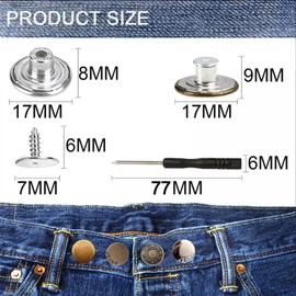 Heartfeltyire Jean Buttons for Loose Jeans 12pcs 17mm Metal Easy Anti Fray Instant No Sew Pins Make Smaller Extenders Pants Clips to Waist Tighten Waist Replacement Reusable Adjustable with Tool
