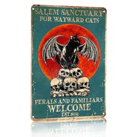 Crazysign Vintage Black Cat Sign Salem Sanctuary For Wayward Cats Tin Sign for Home Bedroom Living Room Wall Art Decoration 8x12 inch (3035)