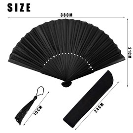 TAFACE Pack of 2 Black Hand Fans, Foldable Hand Fan, Summer Fan Folding Fan, Chinese Style Wedding Hand Fan with 2 Pieces Fan Storage Bag, 2 Pieces Black Tassel Accessories