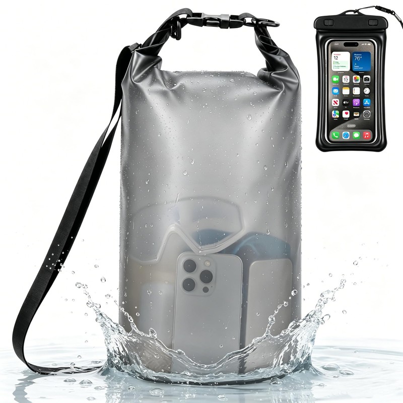 Bolsa Seca Impermeable Deportes Acuáticos con Funda Celular (Negro,10L)
